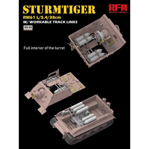 Rye Field Model RM-5035 1/35 Sturmtiger RM61 L/5.4 With Workable Tracks - Unassembled Kit