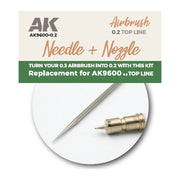 AK Interactive Needle + Nozzle 0.2 Top Line Replacement for Airbrush AK9600 0.3 Top Line