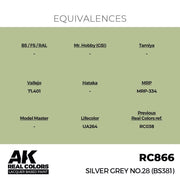 AK Interactive RC866 Real Colors Silver Grey No.28 BS381 17ml Lacquer Paint