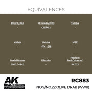 AK Interactive RC883 Real Colors No.9/No.22 Olive Drab WWII 17ml Lacquer Paint
