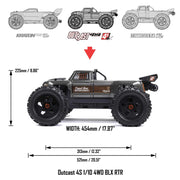 Arrma Outcast V2 4X4 BLX 4S RC Stunt Truck Gunmetal ARA4410V2T3