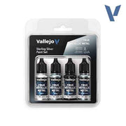 Vallejo 77251 True Metallic Metal Sterling Silver 4 Colour Paint Set