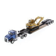 Diecast Masters 1/87 Cat CT660 Cab Tractor & Lowboy with Excavator