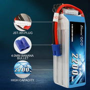 Gens Ace 22.2V 6S 2200mAh 45C Soft Case LiPo Battery (EC3 Plug)