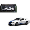 GreenLight x MotorHelix 1/64 Ford Mustang Shelby GT500 2007 White Blue Dual Stripes
