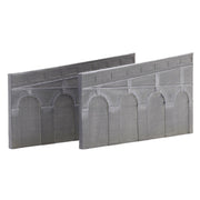 Hornby R7375 OO High Stepped Arched Retaining Walls 2pc Engineers Blue Brick