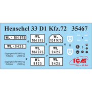 ICM 35467 1/35 Henschel 33 D1 Kfz.72 WWII German Radio Communication Truck 4823044402731