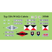 ICM 35542 1/35 Typ 320 W142 Cabriolet Soft Top WWII German Staff Car