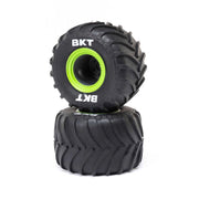 Losi LOS41045 Premounted MT Tyres with Green Beadlocks 2pcs Mini LMT