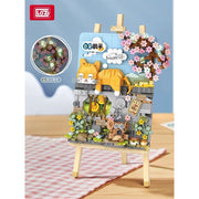 Loz 1386 Drawing Painting Cat and Mouse Sleeping on Wall