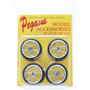 Pegasus 1214 1/24 Swirl Star Rims W/Tires Chrome for Scale Models