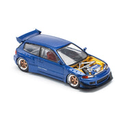 Pop Race 1/64 Pandem Civic EG6 Metallic Blue with Open Bonnet