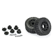 Proline 1029910 Jaeger HP Belted 2.8in F/R Monster Truck Tyres Mounted on Black Raid Wheels 2pcs