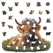 Puzzle Art Highland Cow Floral Crown Wooden 135pc Jigsaw Puzzle