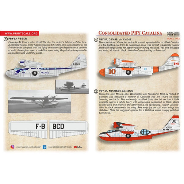 Printscale Decals 72502 1/72 Civil Consolidated PBY Catalina 1. PBY-5 ...