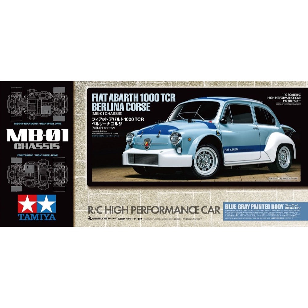 Tamiya 1/10 Fiat Abarth 1000 TCR Berlina Corse MB-01 Chassis Blue Grey Pre-Painted Body RC Kit 47492 – Metro Hobbies