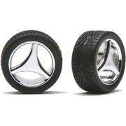Pegasus 1/24 Three Spoke Rims with Tires Chrome for Scale Models