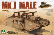 Takom 2031 1/35 WWI Heavy Battle Tank Mk.I Male with Sponson Crane & Trailer