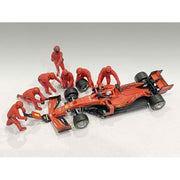 American Dioramas 76550 1/18 Red F1 Pit Crew Figures 7pc Set (Car Not Included)