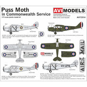 AVI Models 72014 1/72 de Havilland DH-80A Puss Moth In Commonwealth Service RNZAF, RCAF and VH-UPN Butler Air Transport Plastic Model Kit