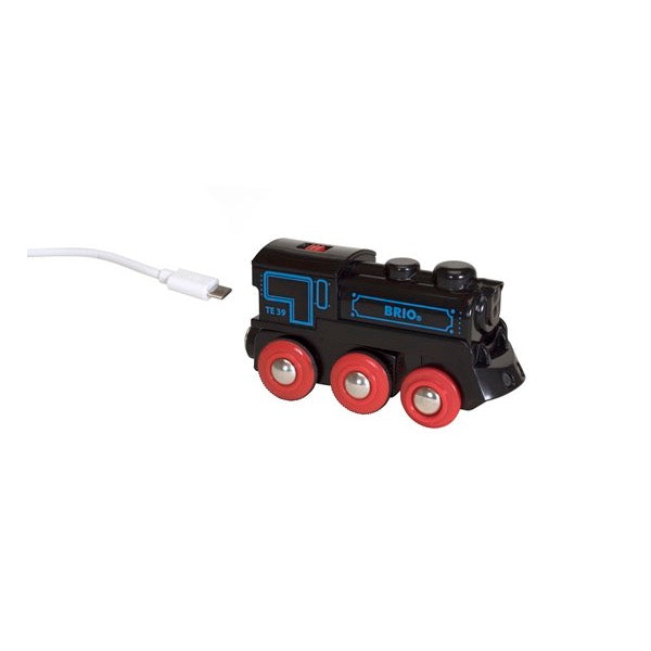 BRIO 33599 Akku-Lok Mit USB + 33402 Schienensortiment – Erweiterbares Holz-Eisenbahn-Set