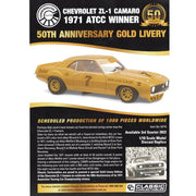 Classic Carlectables 18770 1/18 Chevrolet ZL-1 Camaro 1971 ATCC Winner 50th Anniversary Gold Livery