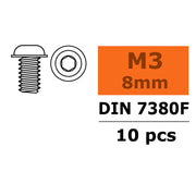 G-Force 0104-002 Socket Low Round Flanged Head Screw M3x8 Steel (10pcs)