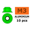 G-Force 0401-031 Flanged Nylstop Nut M3 Green Aluminium (10 pcs)