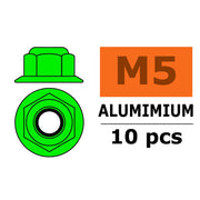 G-Force 0401-051 Flanged Nylstop Nut M5 Green Aluminium (10 pcs)