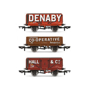 Hornby R60104 OO Triple Wagon Pack Denaby Colliery Leicester Co-Op and Hall & Co Era 3