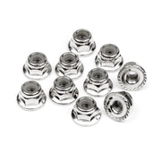 HPI 103729 Serrated Flange Lock Nut M4 Silver 10pc