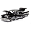 Jada 99965 1/24 Big Time Kustoms 1957 Chevy Bel Air Hardtop Black with Silver Flames