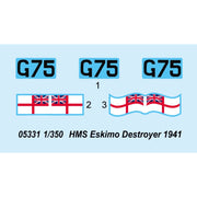 Trumpeter 05331 1/350 HMS Eskimo Destroyer 1941 (Australian Decals)