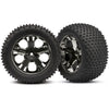 Traxxas 3770A Rear Alias Tyres and All-Star Black Chrome Wheels 2.8 inch TSM Rated Assembled and Glued 2pc