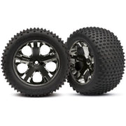 Traxxas 3770A Rear Alias Tyres and All-Star Black Chrome Wheels 2.8 inch TSM Rated Assembled and Glued 2pc