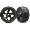 Traxxas 3771A Rear Ribbed Tyres and All-Star Black Chrome Wheels 2.8 inch Assembled and Glued 2pc
