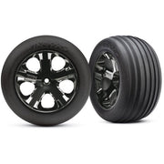 Traxxas 3771A Rear Ribbed Tyres and All-Star Black Chrome Wheels 2.8 inch Assembled and Glued 2pc