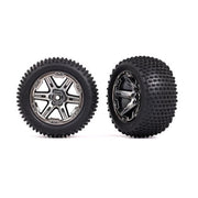 Traxxas 3772R Rear Alias Tyres and RXT Black and Chrome Wheels 2.8 inch TSM Rated Assembled and Glued 2pc