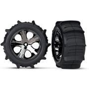 Traxxas 3776 Rear Paddle Tyres and All-Star Black Chrome Wheels 2.8 inch TSM Rated Assembled and Glued 2pc