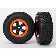 Traxxas 5863R 2WD Rear SCT Off-Road Racing (S1 Compound) Tyres and SCT Black Orange Beadlock Wheels dual profile (2.2 inch outer, 3.0 inch inner) TSM Rated Assembled and Glued 2pc