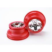 Traxxas 5870 2WD Front SCT Chrome with Red Beadlock Wheels Dual Prof ile (2.2 inch outer, 3.0 inch inner) 2pc