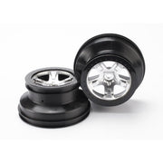 Traxxas 5872X 2WD Rear Wheels SCT Satin Chrome with Black Beadlock Style SCT Dual Profile (2.2 inch outer, 3.0 inch inner) 2pc
