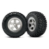 Traxxas 5873 2WD Rear or 4WD SCT Off-Road oad Racing Tyres and SCT Satin Chrome with Beadlock Style Wheels TSM Rated Assembled and Glued