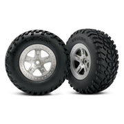 Traxxas 5873 2WD Rear or 4WD SCT Off-Road oad Racing Tyres and SCT Satin Chrome with Beadlock Style Wheels TSM Rated Assembled and Glued