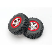 Traxxas 5873A 2WD Rear SCT Off-Road Tyres and SCT Satin Chrome with Red Beadlock Style Wheels Assembled and Glued 2pc