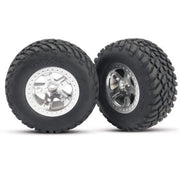 Traxxas 5875 2WD Front SCT Off-Road oad Racing Tyres and SCT Satin Chrome with Beadlock Style Wheels Assembled and Glued