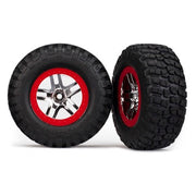 Traxxas 5877A 2WD Front BFGoodrich Mud-Terrain T/A KM2 Tyres and SCT Split-Spoke Chrome Red Beadlock Style Wheels Assembled and Glued
