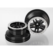 Traxxas 5884 2WD Rear or 4WD SCT Split-Spoke Black Wheels with Satin Chrome Beadlock Style and Dual Prof ile (2.2 inch outer, 3.0 inch inner) 2pc