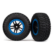 Traxxas 5885A 2WD Front BFGoodrich Mud-Terrain T/A KM2 Tyres and SCT Split-Spoke Black with Blue Beadlock Wheels Glued and Assembled 2pc