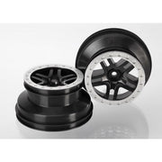 Traxxas 5886 2WD Front SCT Split-Spoke Black Wheels with Satin Chrome Beadlock Style and Dual Prof ile (2.2 inch outer, 3.0 inch inner) 2pc